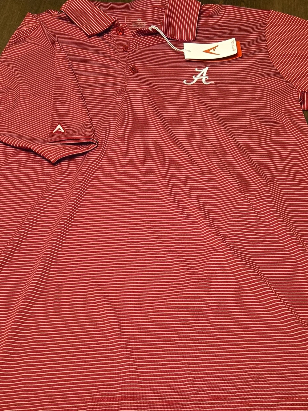 NWT Antigua Alabama Crimson Tide  Red & White Striped Polo with 'A' Logo